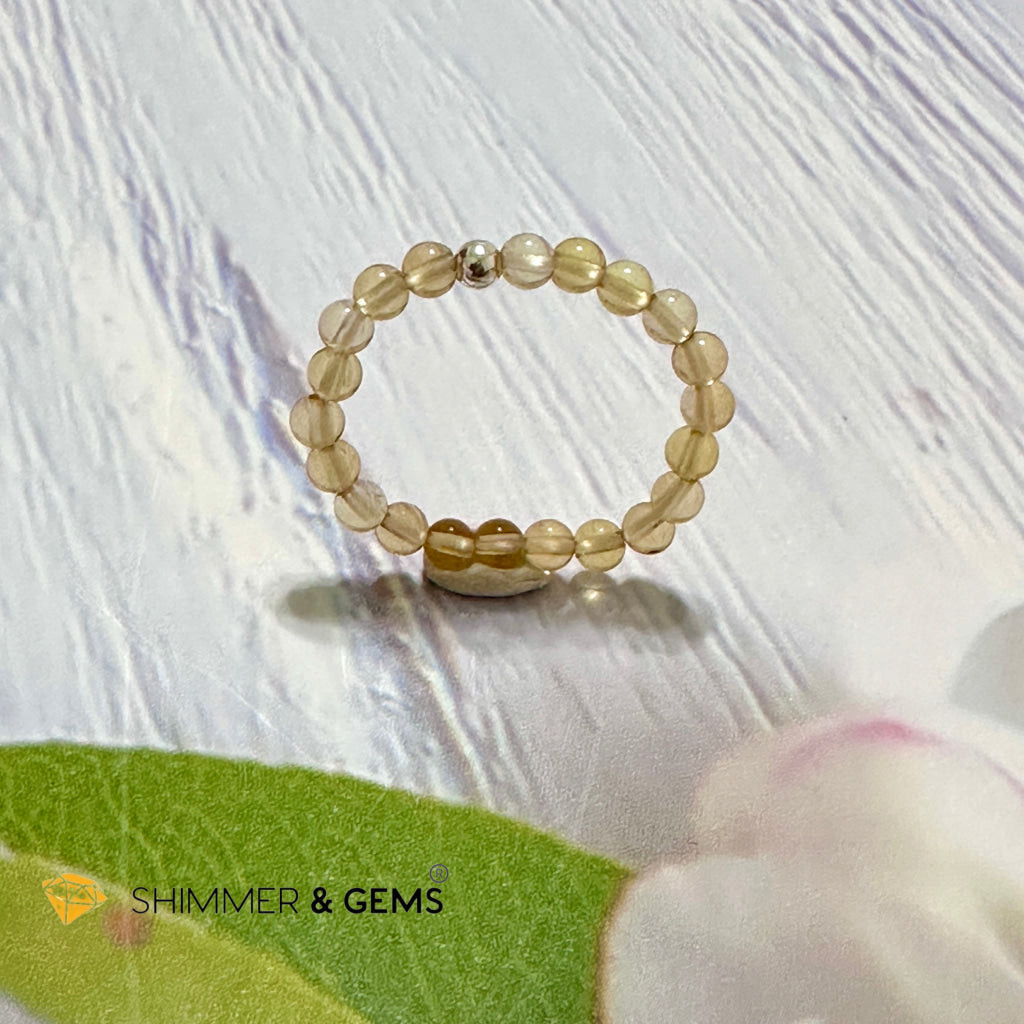 Solar Plexus Chakra Citrine 3mm Beads Ring with 925 Silver