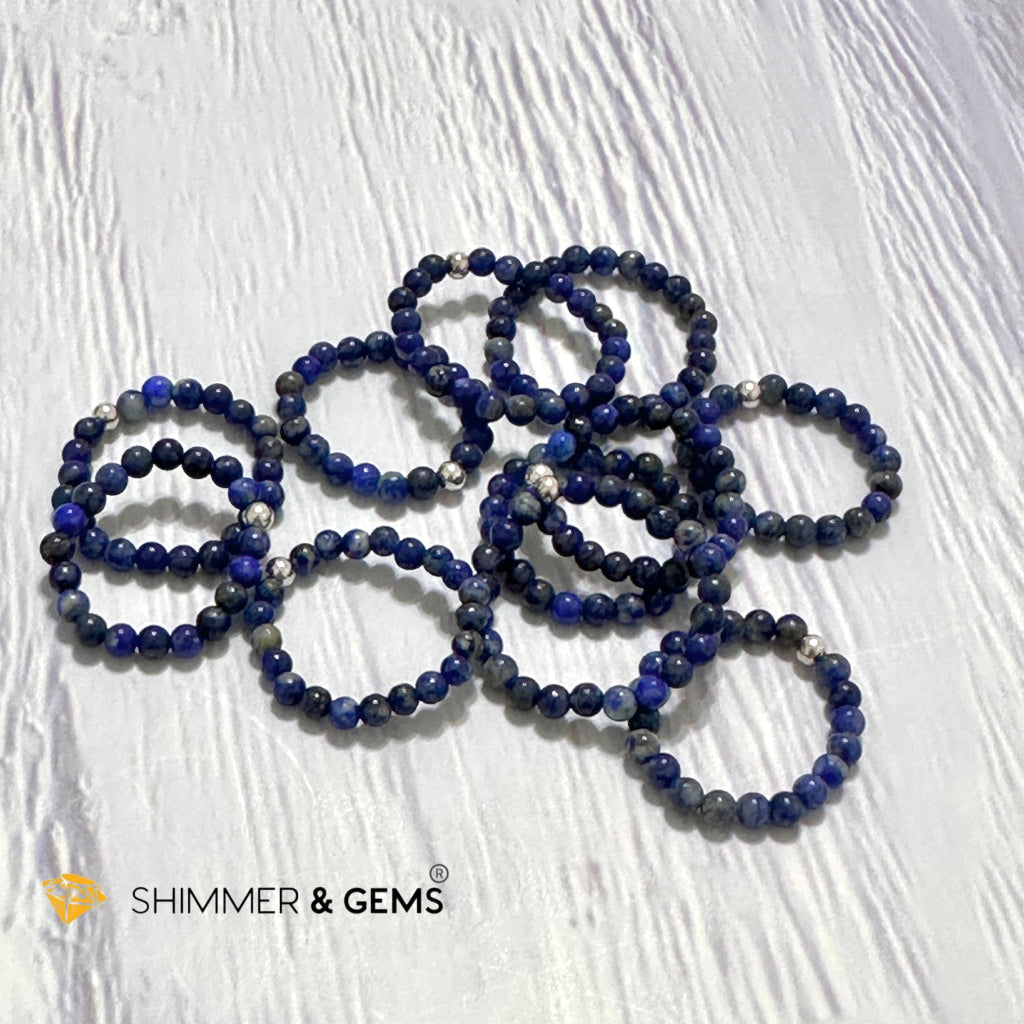 Throat Chakra Lapis Lazuli 3mm Beads Ring with 925 Silver