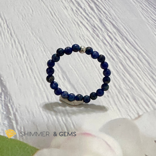 Throat Chakra Lapis Lazuli 3mm Beads Ring with 925 Silver