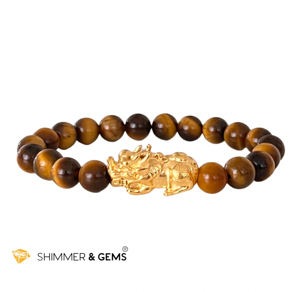 Tigers Eye Stainless Steel Pixiu Bracelet (8Mm)