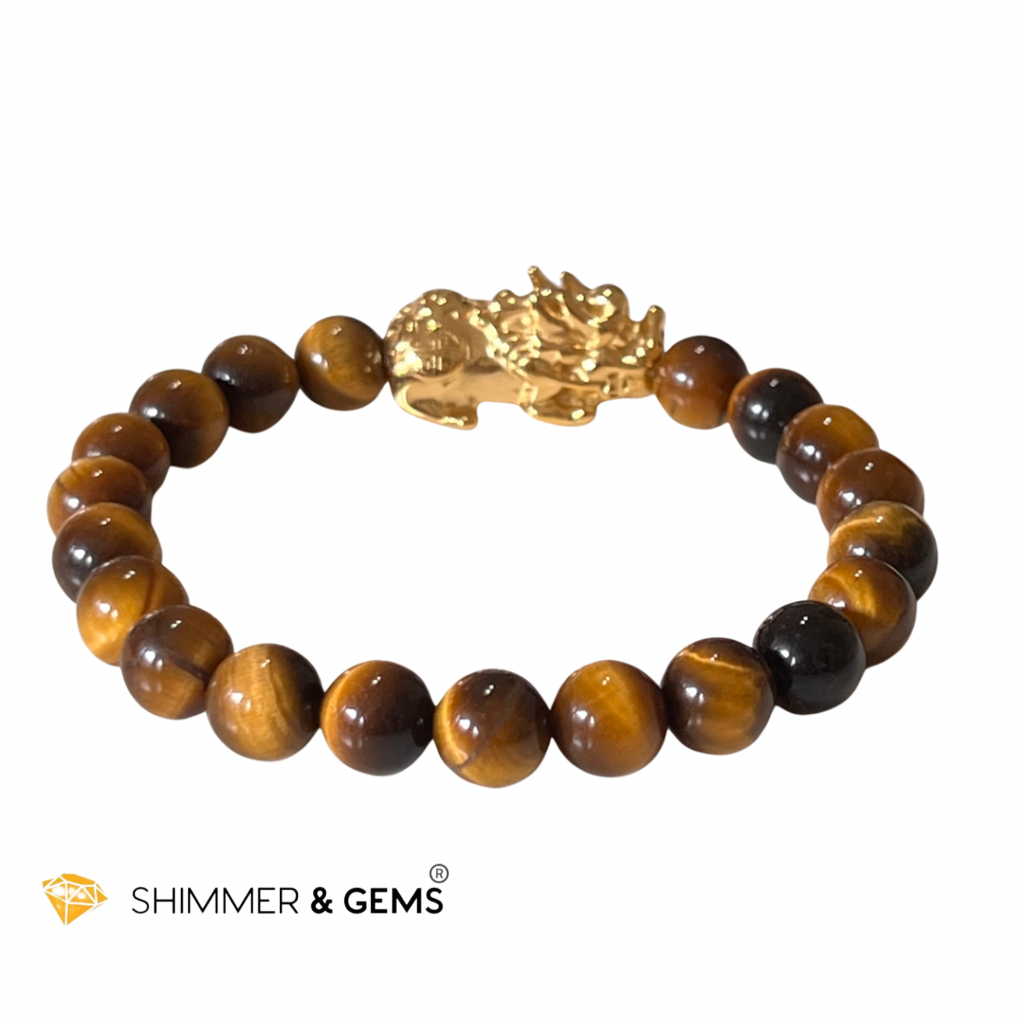 Tigers Eye Stainless Steel Pixiu Bracelet (8Mm)