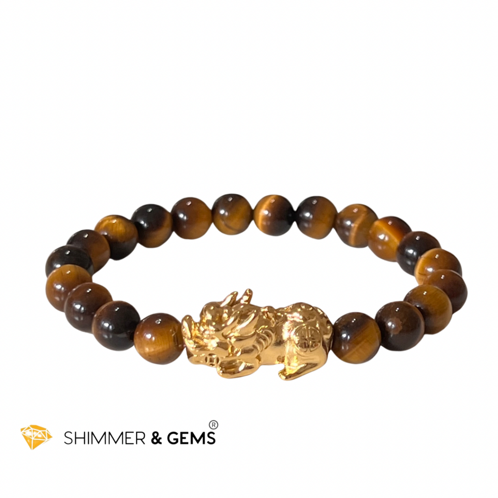 Tigers Eye Stainless Steel Pixiu Bracelet (8Mm)