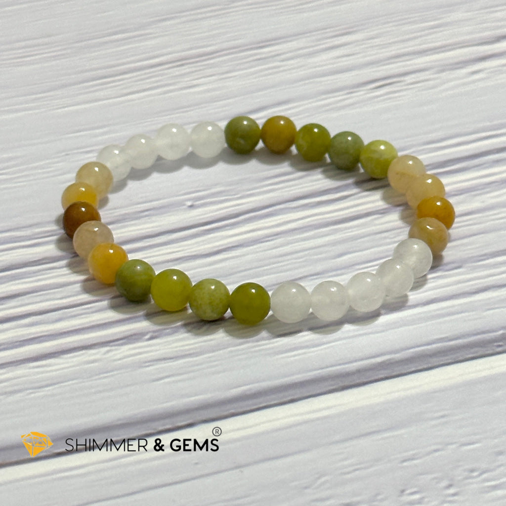 Triple Luck Remedy Bracelet (Three Shades of Jade 6mm White, Yellow & Green)