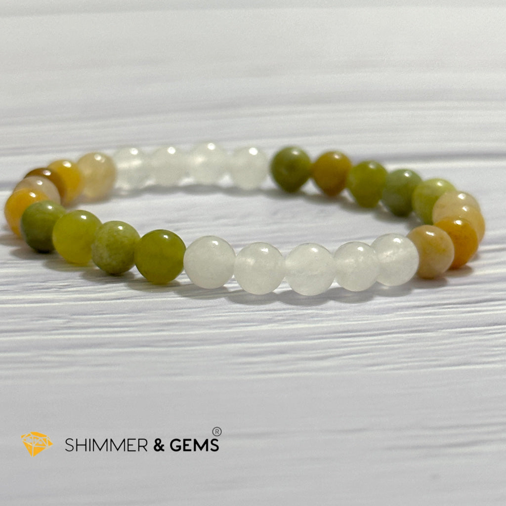 Triple Luck Remedy Bracelet (Three Shades of Jade 6mm White, Yellow & Green)