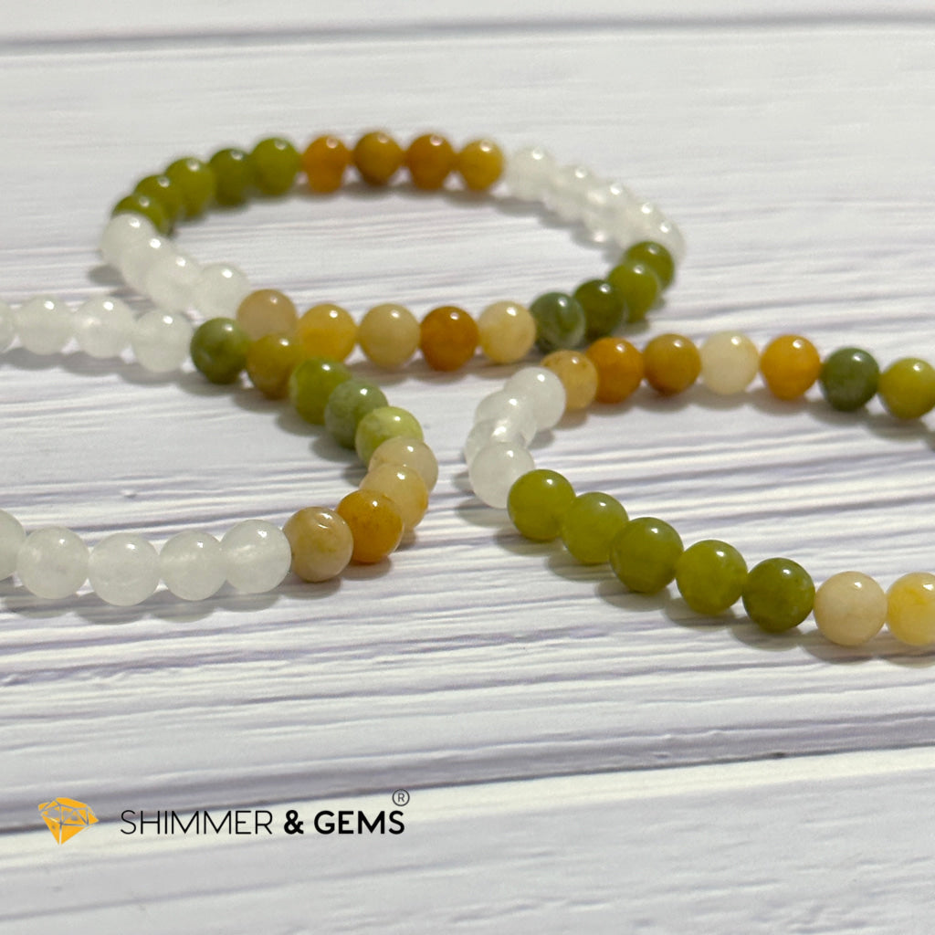 Triple Luck Remedy Bracelet (Three Shades of Jade 6mm White, Yellow & Green)