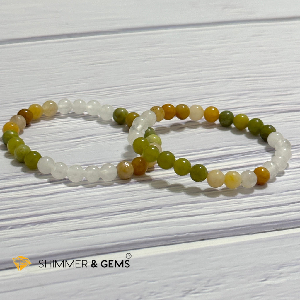 Triple Luck Remedy Bracelet (Three Shades of Jade 6mm White, Yellow & Green)