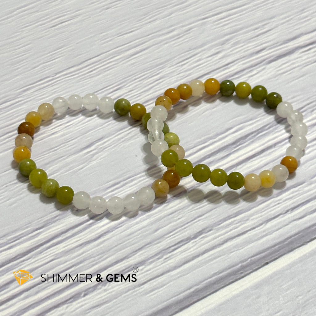 Triple Luck Remedy Bracelet (Three Shades of Jade 6mm White, Yellow & Green)
