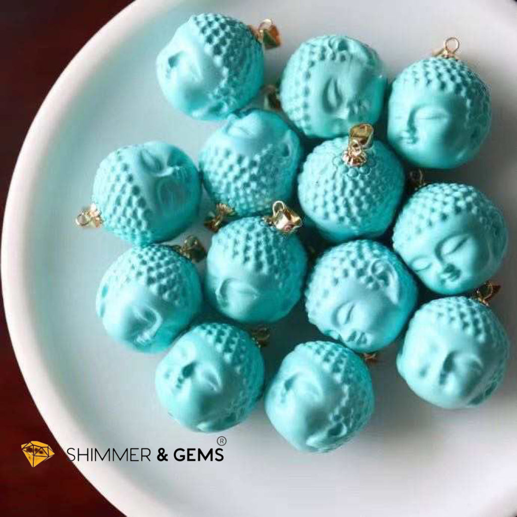 Turquoise Buddha Head 18K Gold Pendant (Hand-Engraved) Charms & Pendants