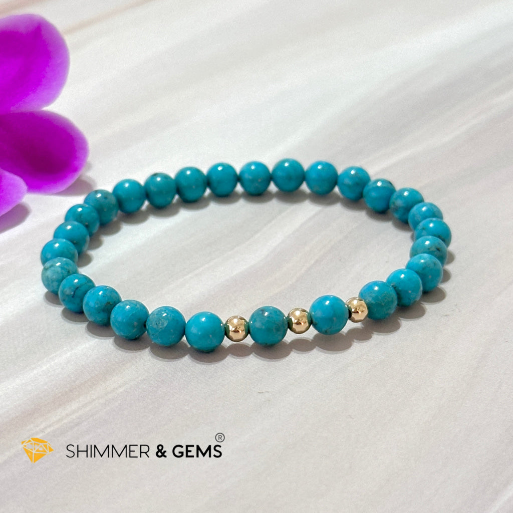 Turquoise (Natural) 6Mm Bracelet With 14K Gold Filled (Mexico)