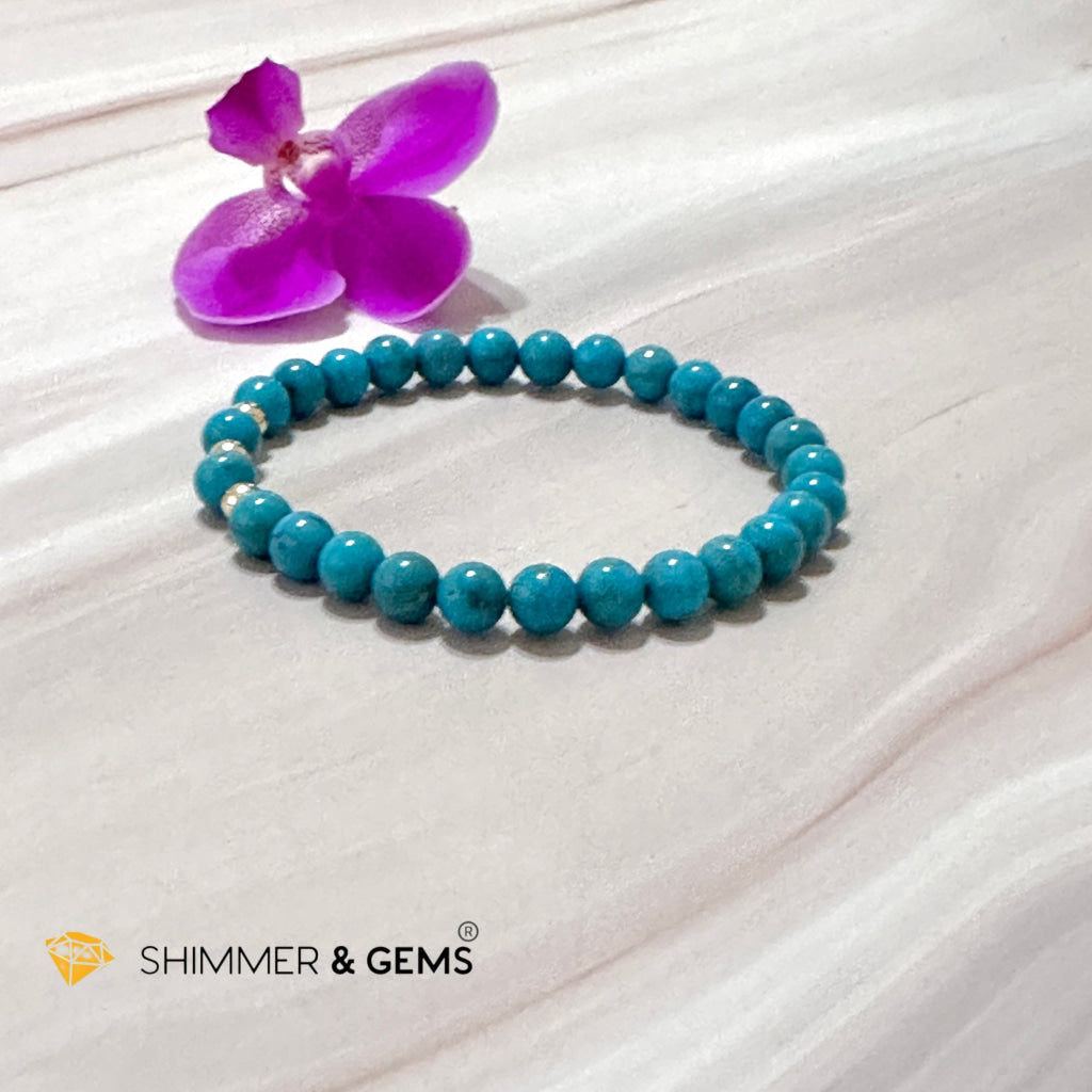 Turquoise (Natural) 6Mm Bracelet With 14K Gold Filled (Mexico)