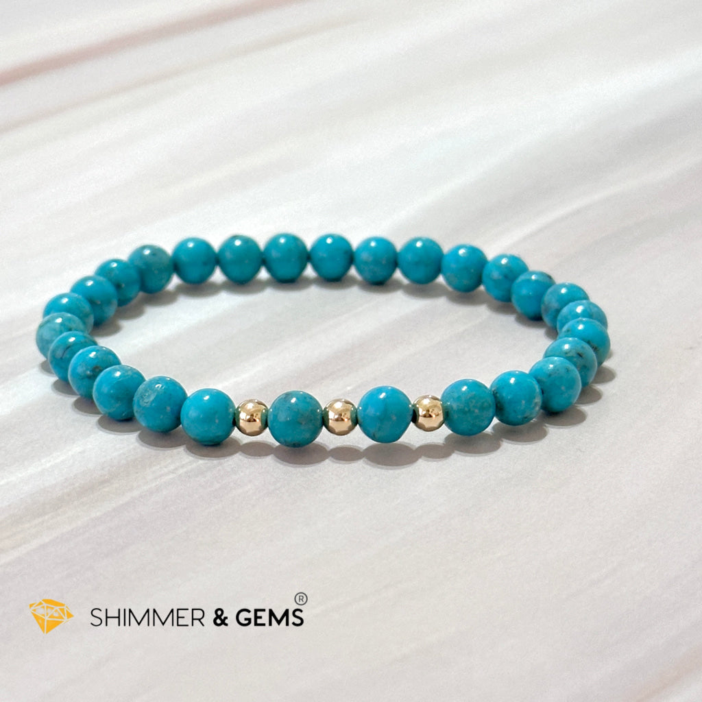 Turquoise (Natural) 6Mm Bracelet With 14K Gold Filled (Mexico)