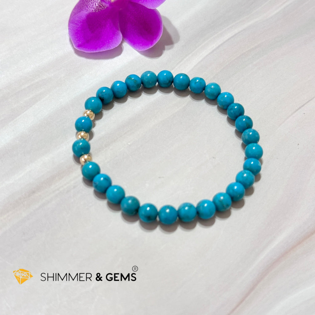 Turquoise (Natural) 6Mm Bracelet With 14K Gold Filled (Mexico)