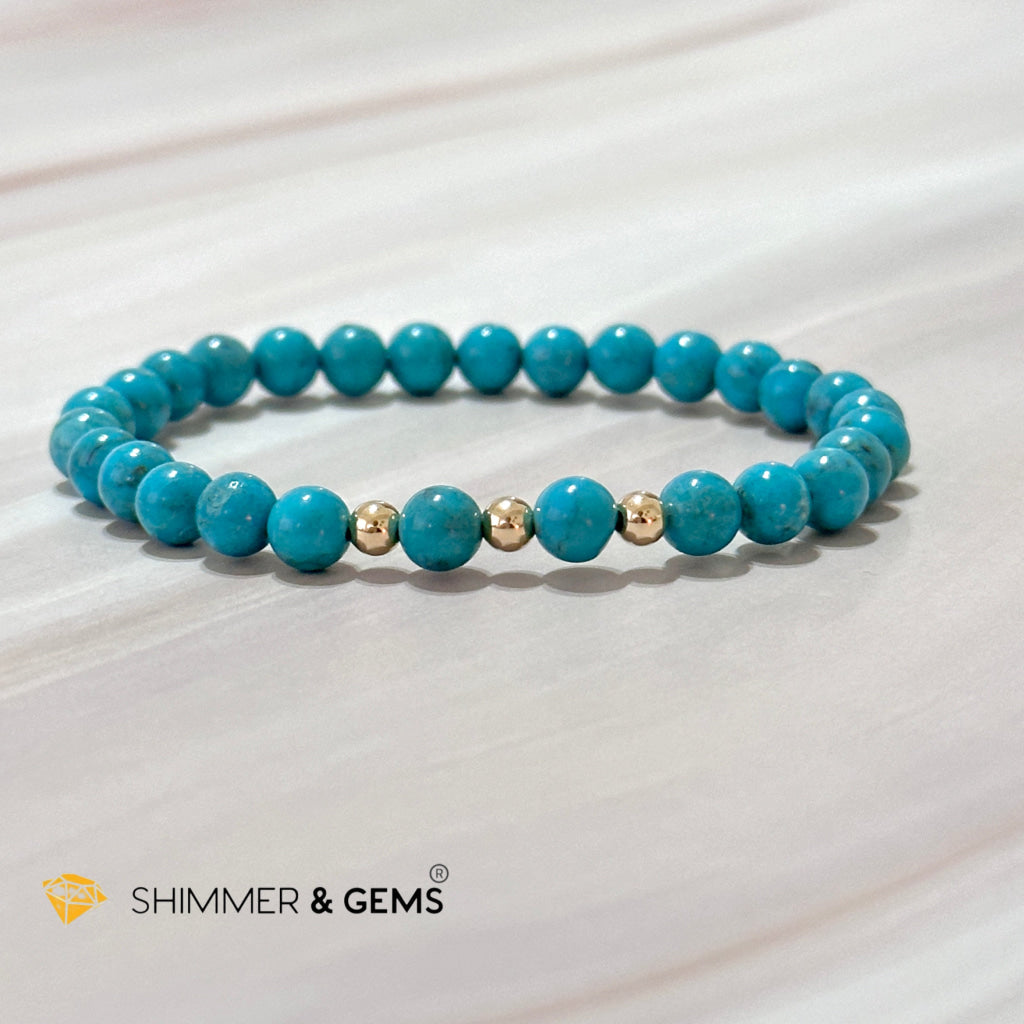 Turquoise (Natural) 6Mm Bracelet With 14K Gold Filled (Mexico) 5.5