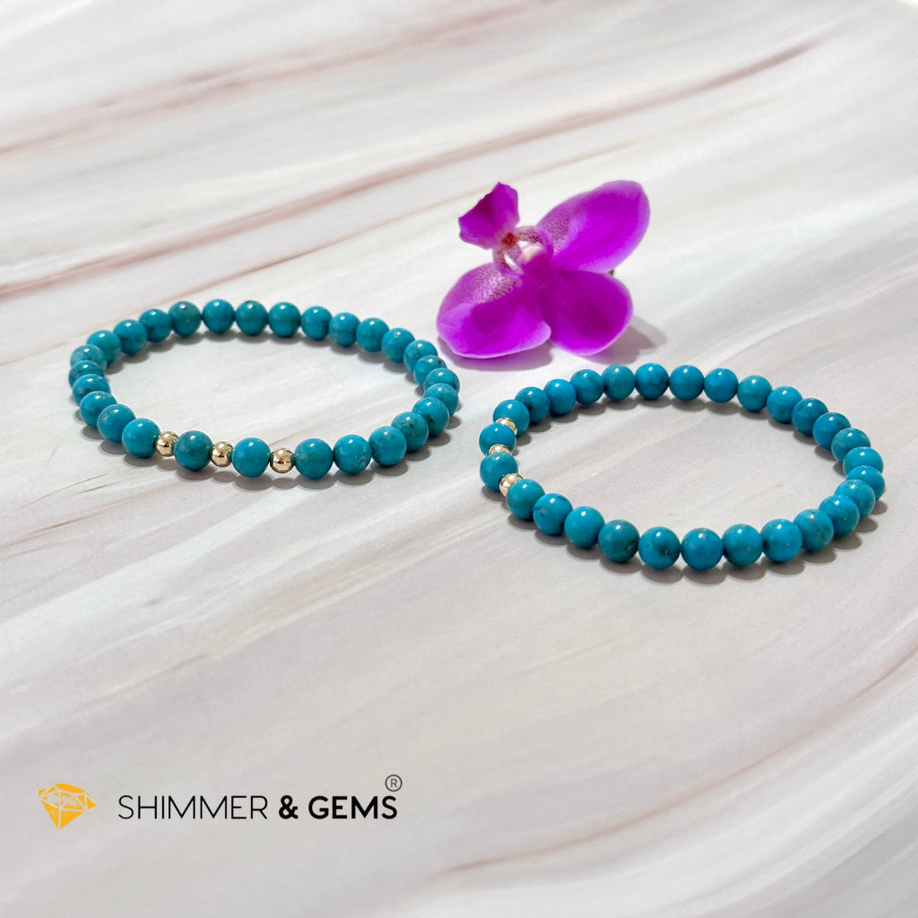 Turquoise (Natural) 6Mm Bracelet With 14K Gold Filled (Mexico)