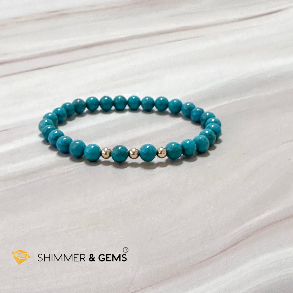 Turquoise (Natural) 6Mm Bracelet With 14K Gold Filled (Mexico)