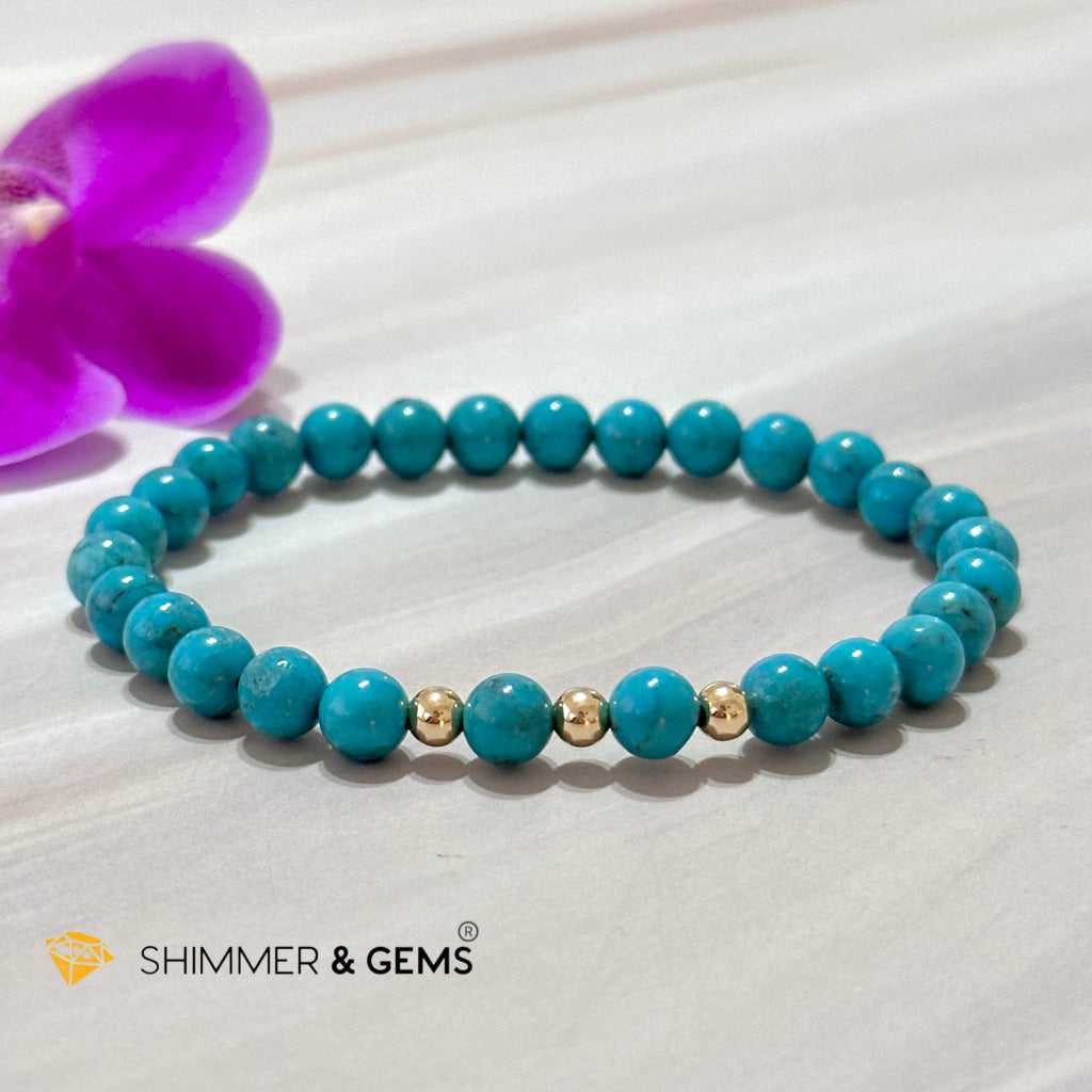 Turquoise (Natural) 6Mm Bracelet With 14K Gold Filled (Mexico)