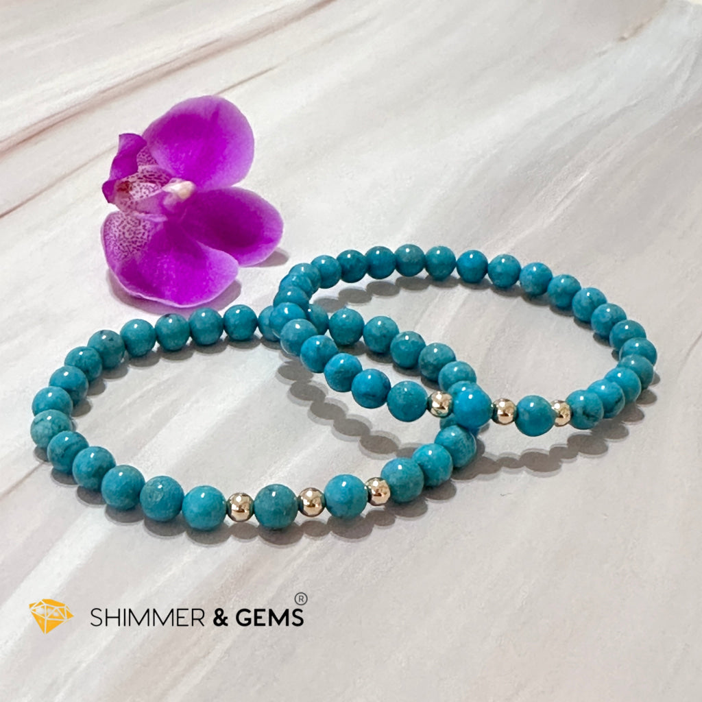 Turquoise (Natural) 6Mm Bracelet With 14K Gold Filled (Mexico)