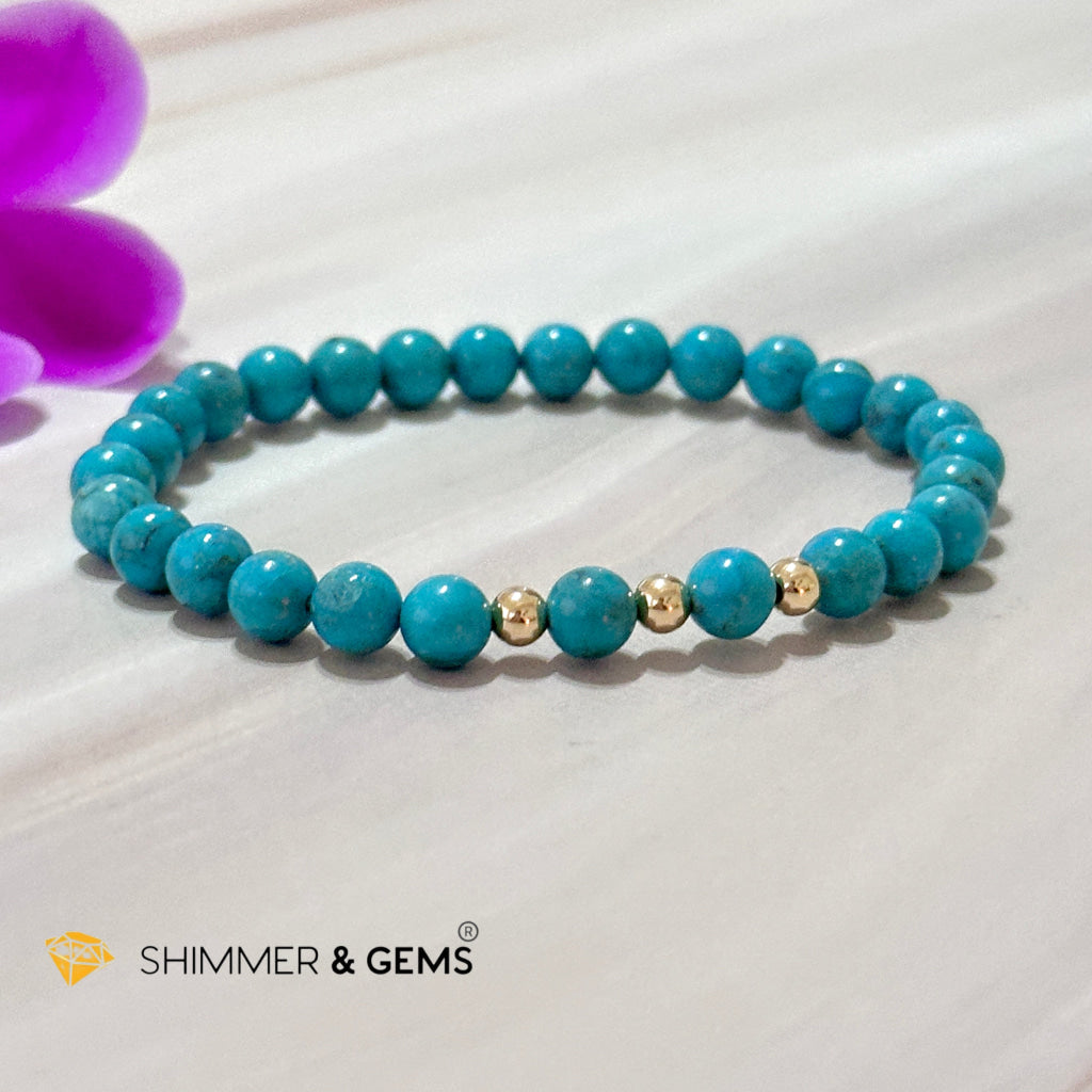 Turquoise (Natural) 6Mm Bracelet With 14K Gold Filled (Mexico)