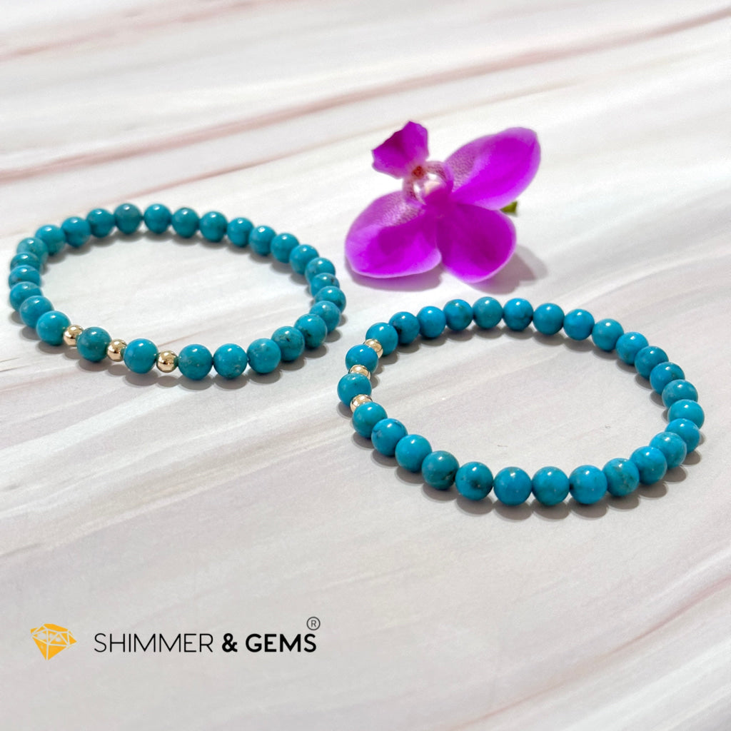 Turquoise (Natural) 6Mm Bracelet With 14K Gold Filled (Mexico)