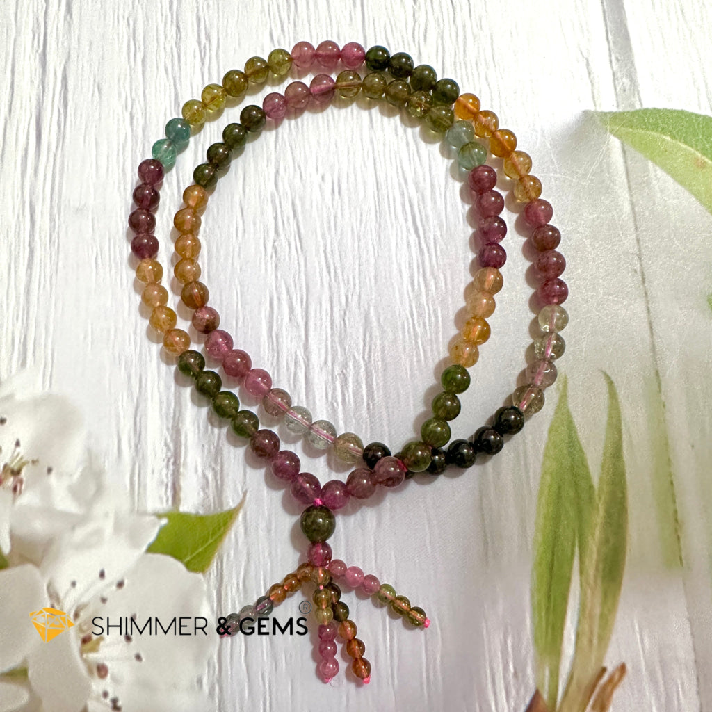 Watermelon Tourmaline 108 Mala Beads Necklace (6 mm)