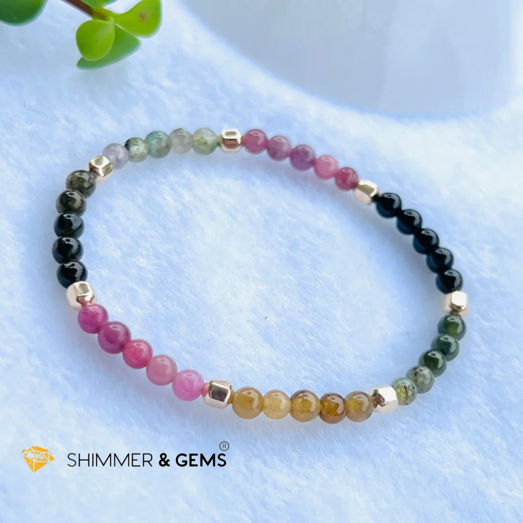 Watermelon Tourmaline (Mixed Tourmaline) 4mm Healing Bracelet with 14k gold filled