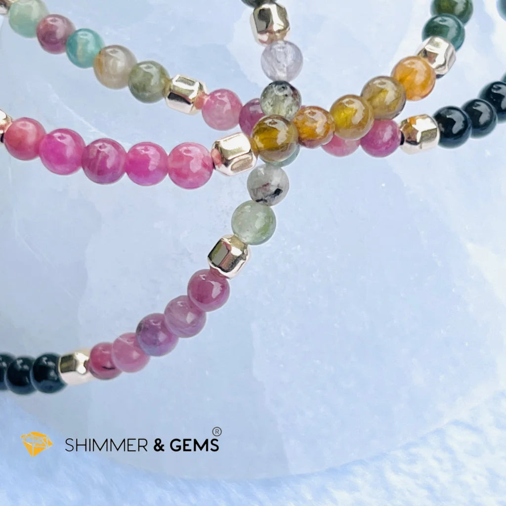 Watermelon Tourmaline (Mixed Tourmaline) 4mm Healing Bracelet with 14k gold filled