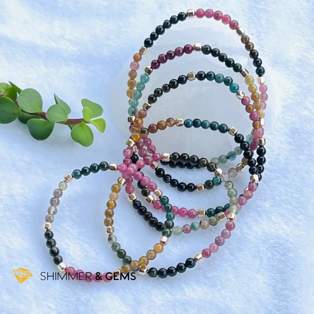 Watermelon Tourmaline (Mixed Tourmaline) 4mm Healing Bracelet with 14k gold filled