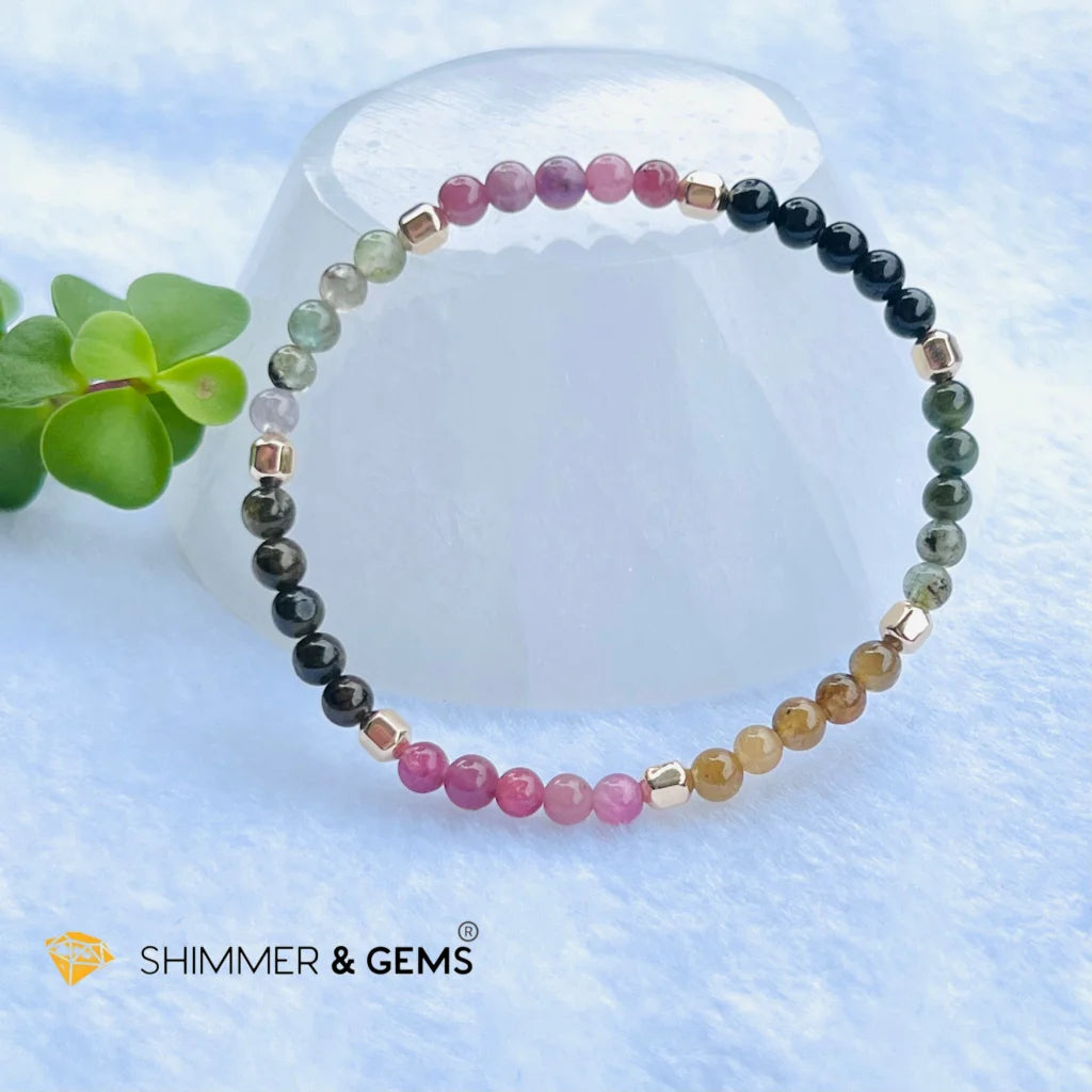 Watermelon Tourmaline (Mixed Tourmaline) 4mm Healing Bracelet with 14k gold filled
