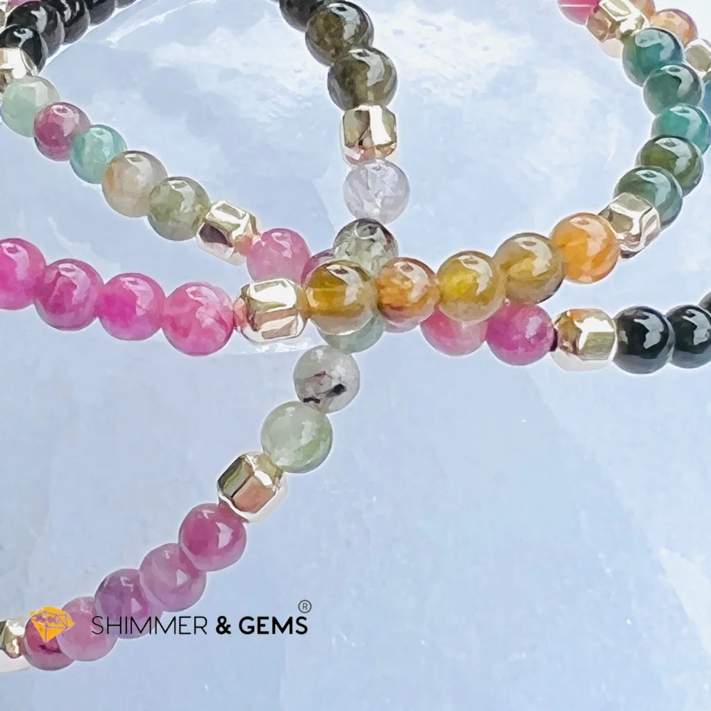 Watermelon Tourmaline (Mixed Tourmaline) 4mm Healing Bracelet with 14k gold filled