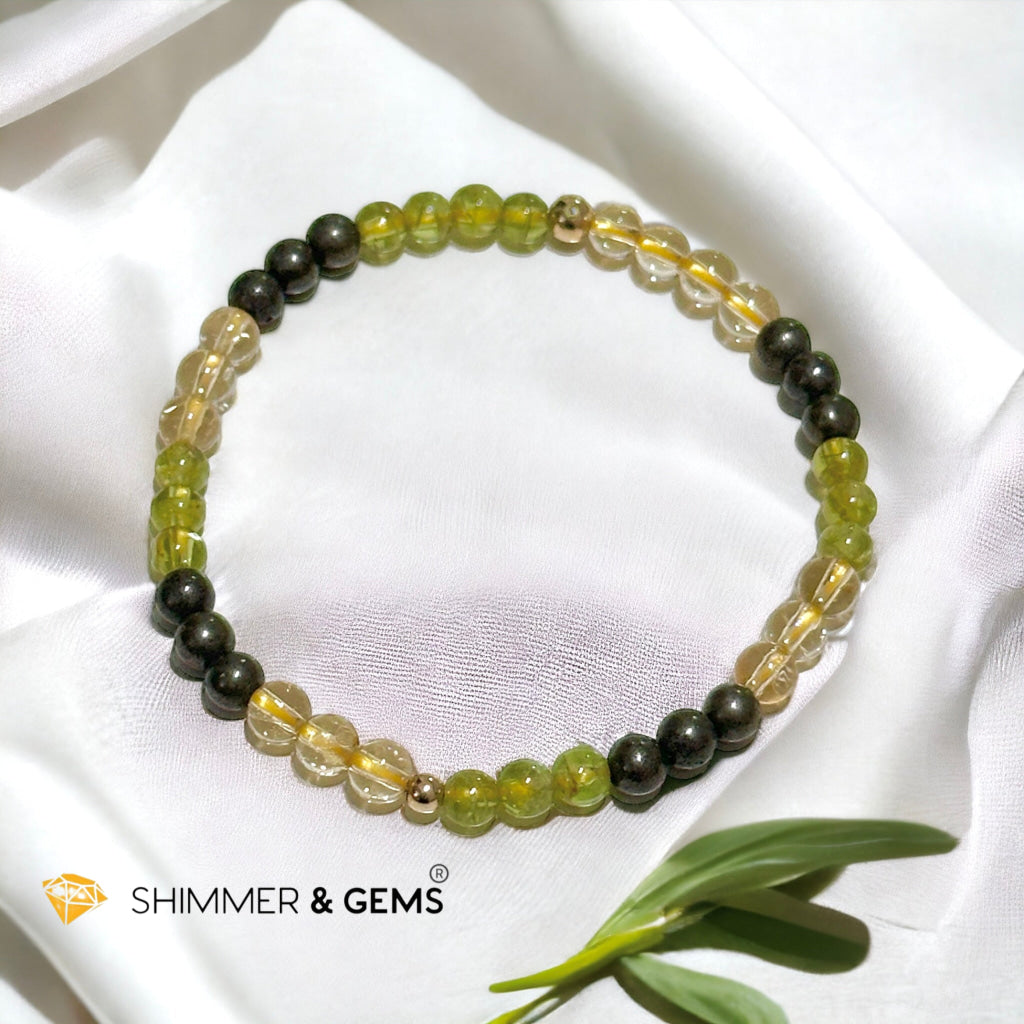 Wealth Activator Bracelet (4mm Citrine, Peridot, Pyrite with 14k gold filled beads)
