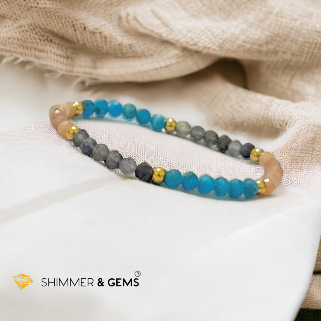 Weight Loss Remedy Bracelet (Blue Apatite, Sunstone, Iolite 4mm with Stainless Steel Beads)