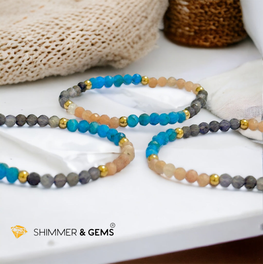 Weight Loss Remedy Bracelet (Blue Apatite, Sunstone, Iolite 4mm with Stainless Steel Beads)