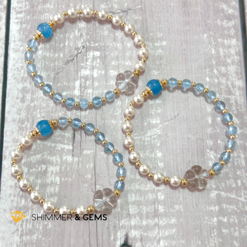 White Pearl Blue Topaz Luminous Bracelet (Wisdom From Above)