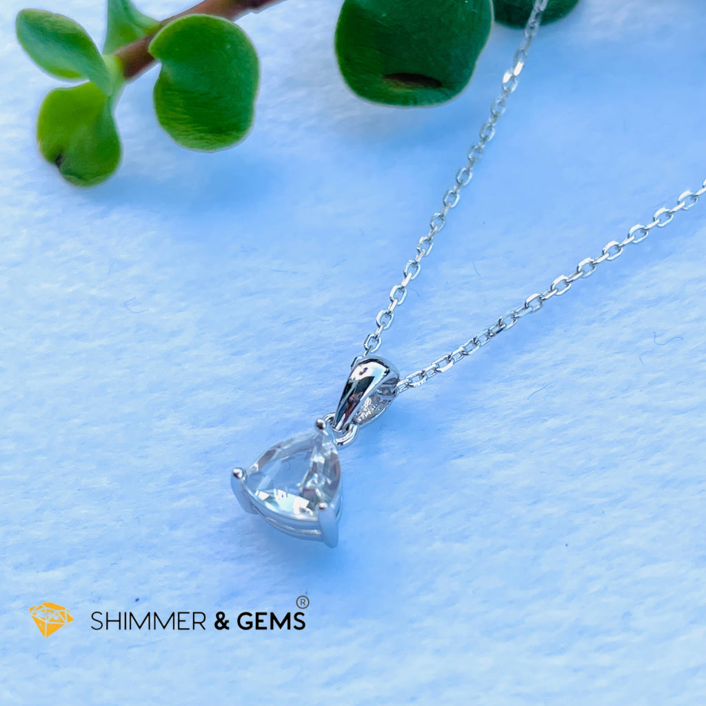 White Topaz 6Mm Triangle Pendant 925 Silver With Chain Necklace Charms & Pendants
