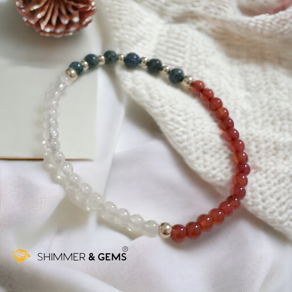 Women’s Health & Hormonal Balance Bracelet (Chrysoprase, Moonstone & Red Carnelian 4mm) with 14k gold filled
