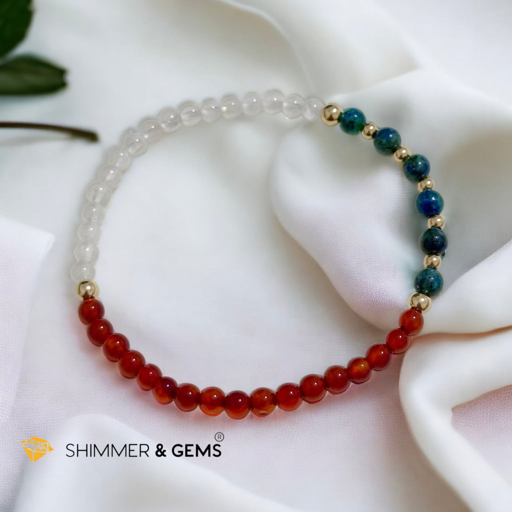 Women’s Health & Hormonal Balance Bracelet (Chrysoprase, Moonstone & Red Carnelian 4mm) with 14k gold filled