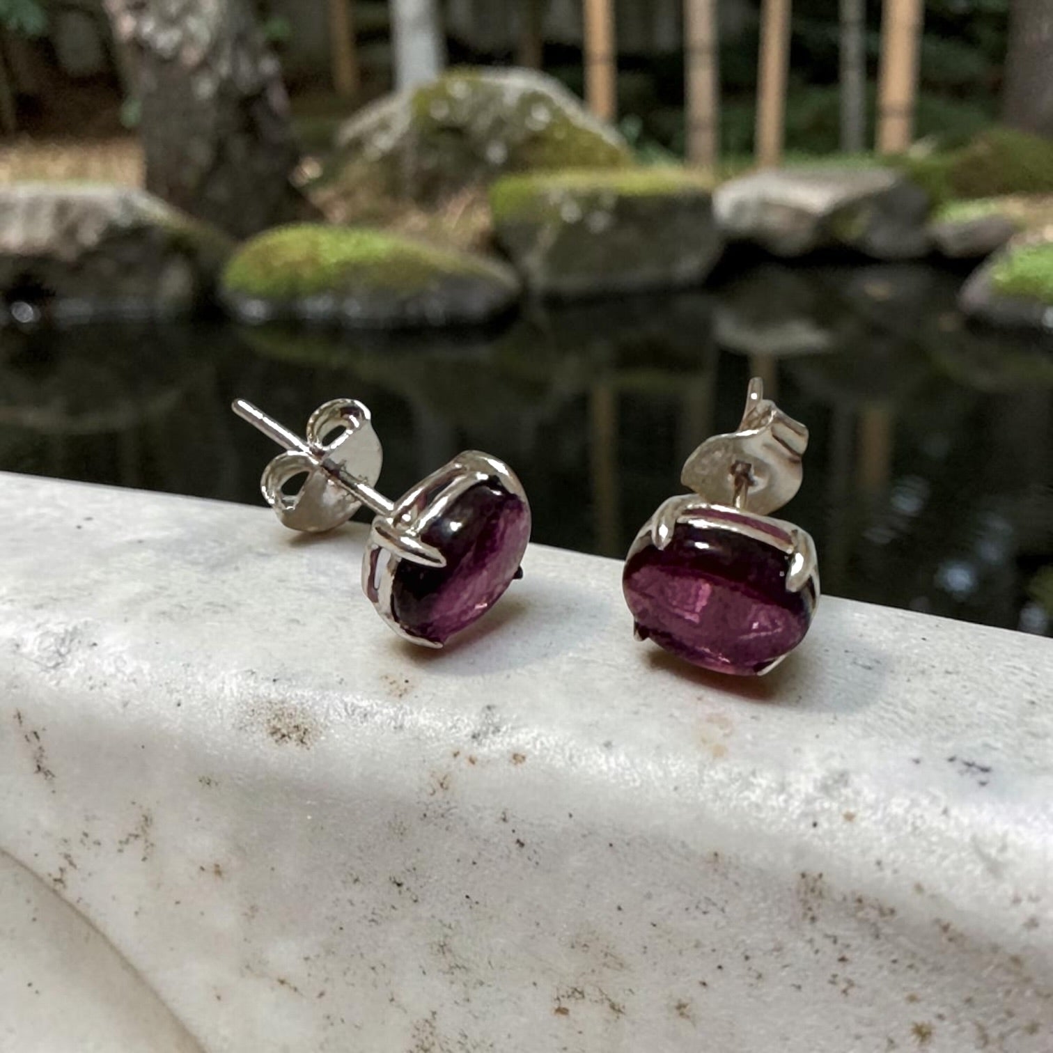 Garnet 6×8mm Oval 925 Silver Earrings