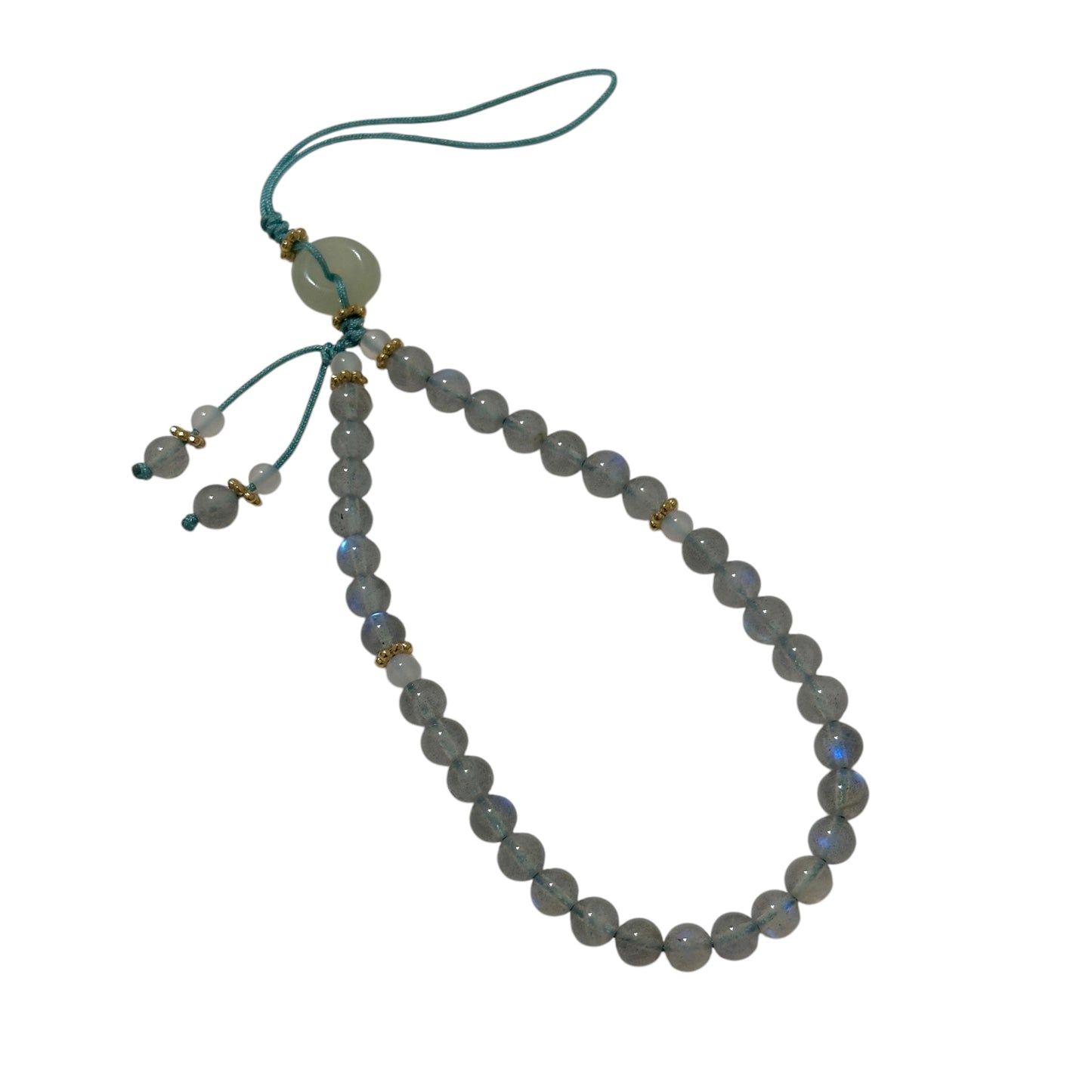 Labradorite 6mm Phone Strap Accessory for Energy Cleanse (with Moonstone, Jade Donut & Stainless Steel Beads) PREMIUM