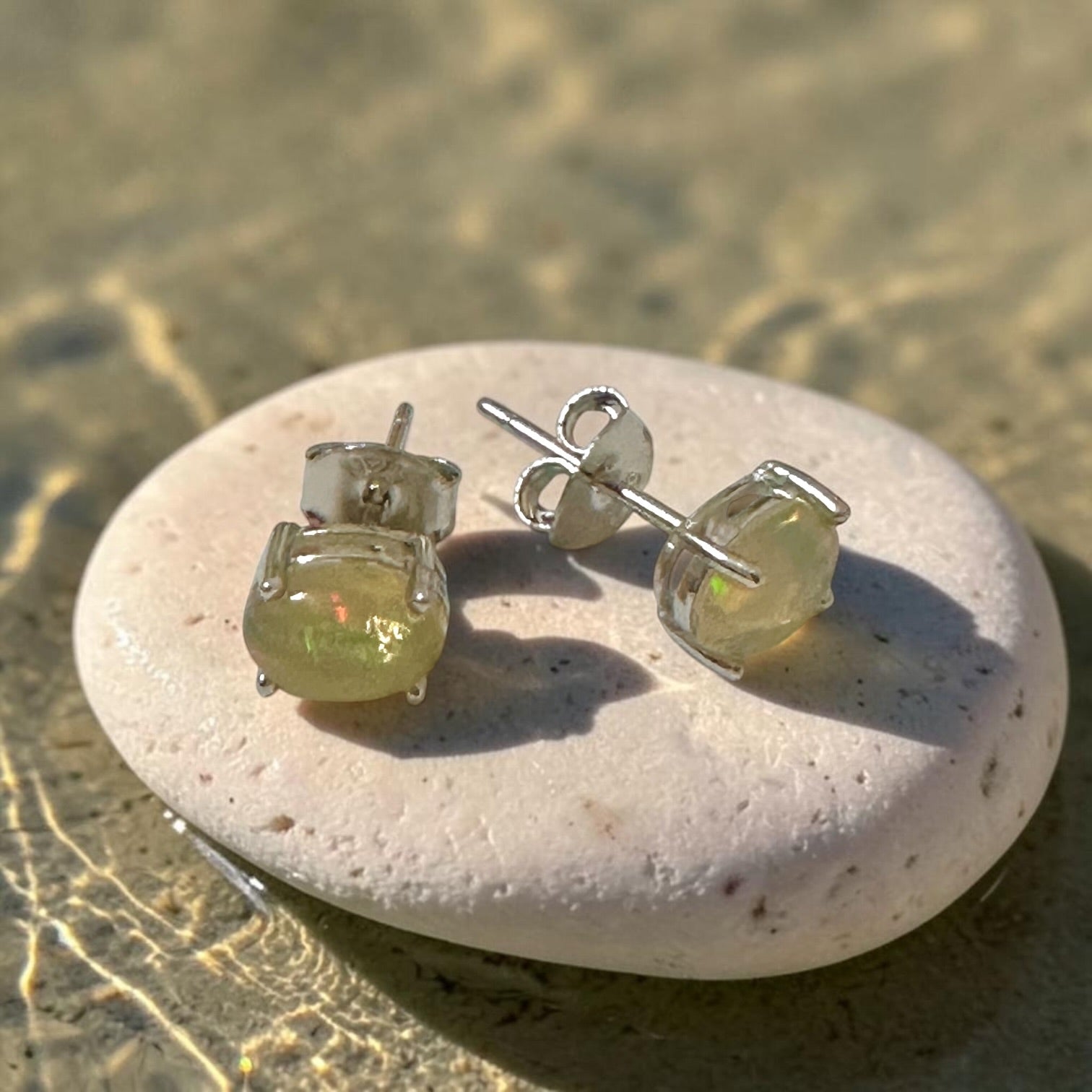 Opal 6×8mm Oval 925 Silver Earrings