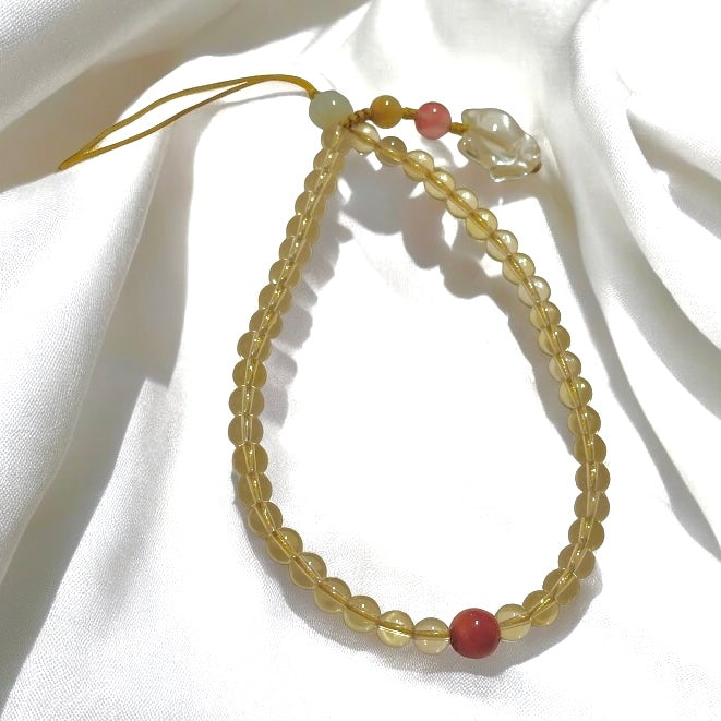 Citrine 6mm Wealth-Attracting Phone Chain Accessory (with Jade, Carnelian, Golden Tiger’s Eye, Lucky Fox & Stainless Steel Beads) PREMIUM