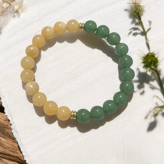 Double Luck 8mm Green Aventurine & Yellow Jade with stainless steel rondelle 14k gold plated beads