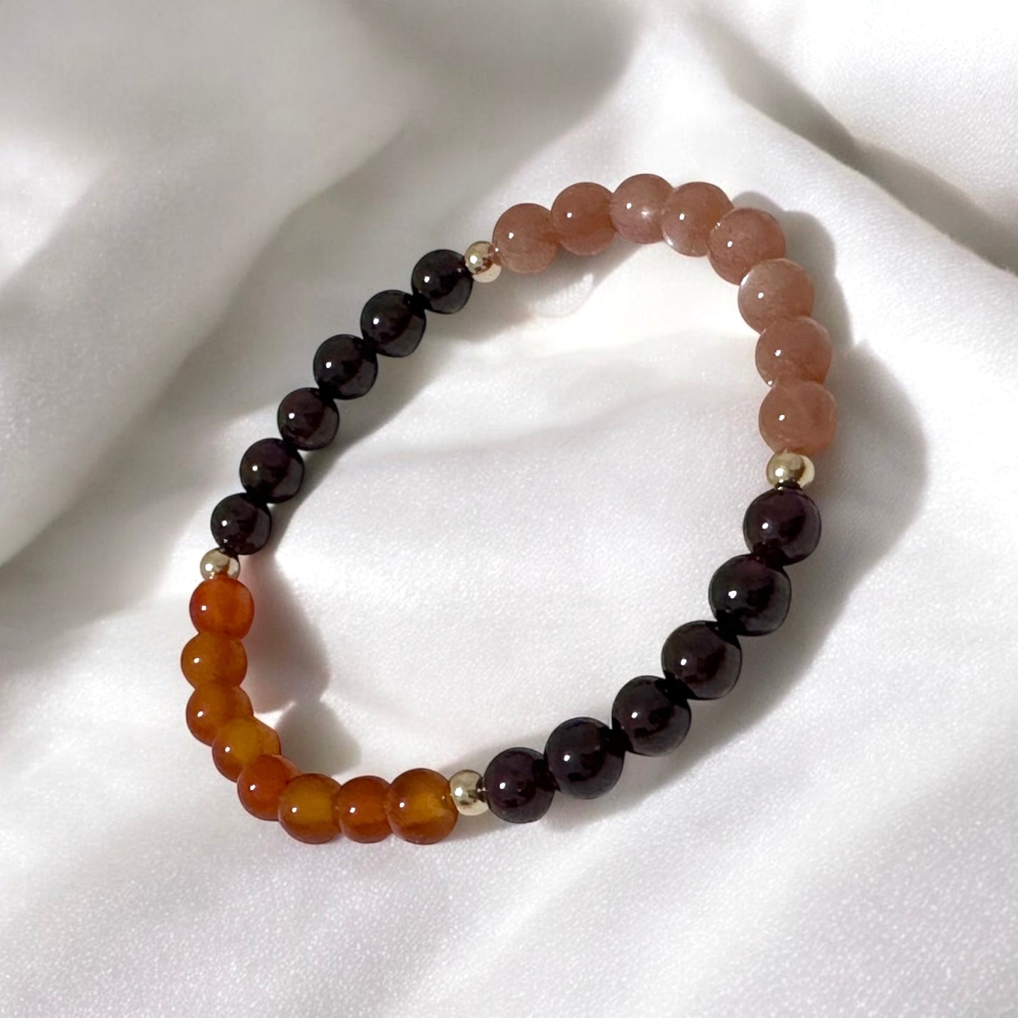 Fire Within Alchemy Bracelet (Energy Boost) 6mm Sunstone, Garnet, Carnelian with 14k Gold Filled