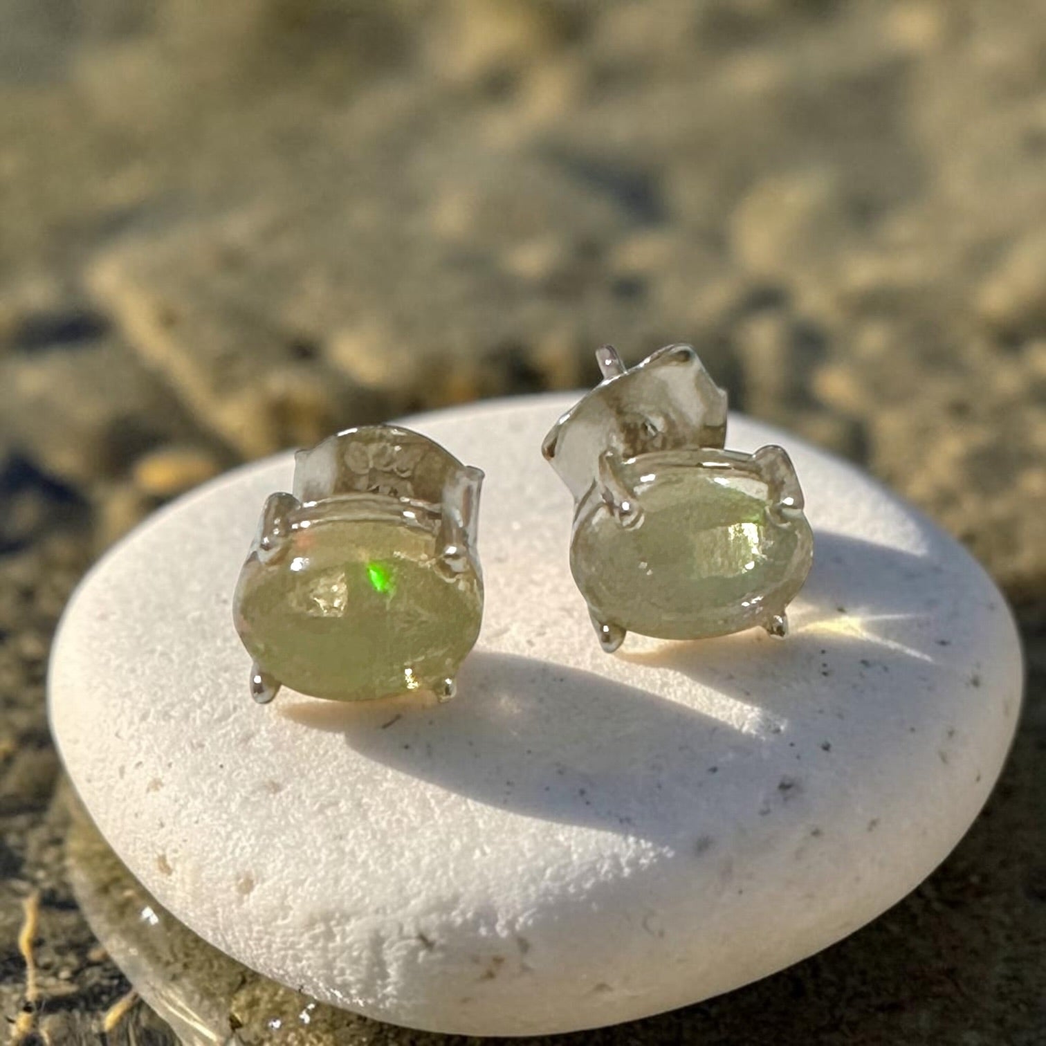 Opal 6×8mm Oval 925 Silver Earrings