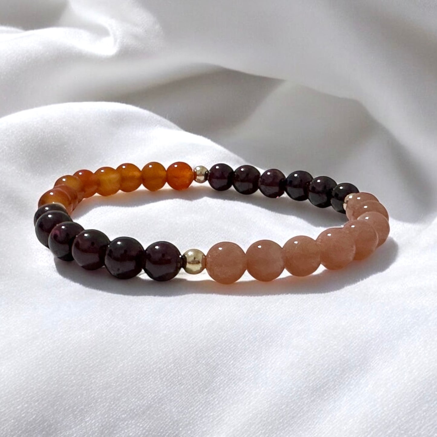 Fire Within Alchemy Bracelet (Energy Boost) 6mm Sunstone, Garnet, Carnelian with 14k Gold Filled