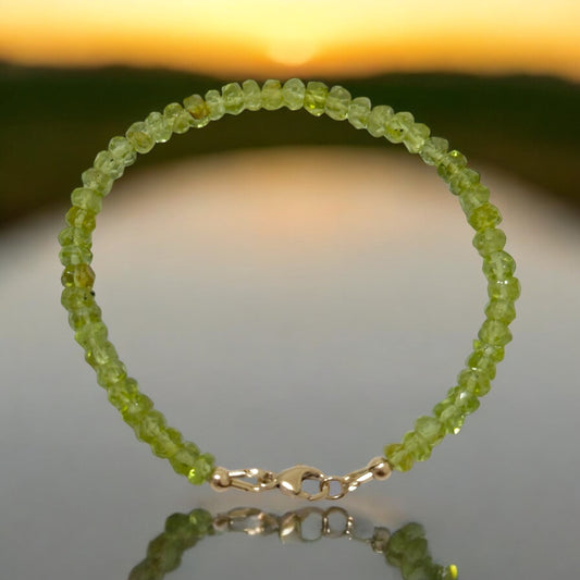 Peridot 3x5mm Rondelle Bracelet 14k gold filled clasp AAA Grade (Money Magnet)