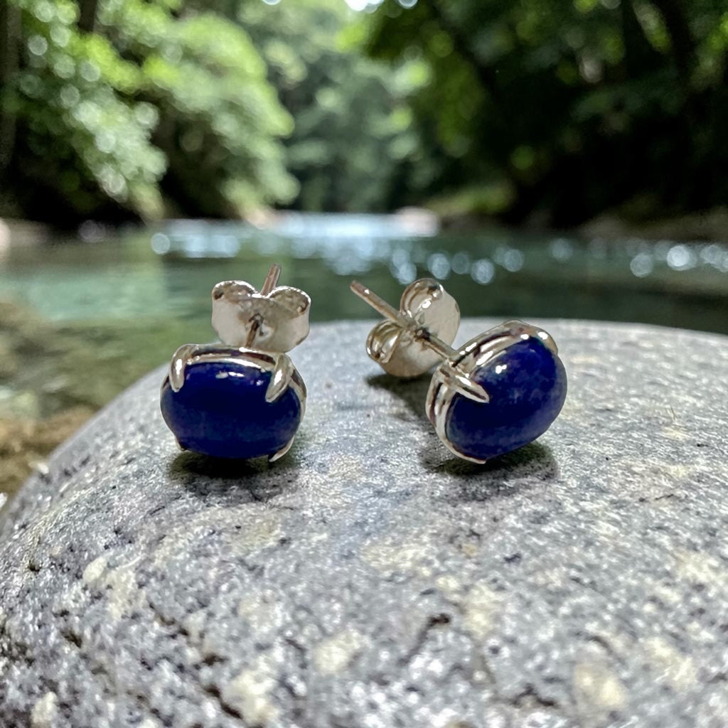Lapis Lazuli 6×8mm Oval 925 Silver Earrings