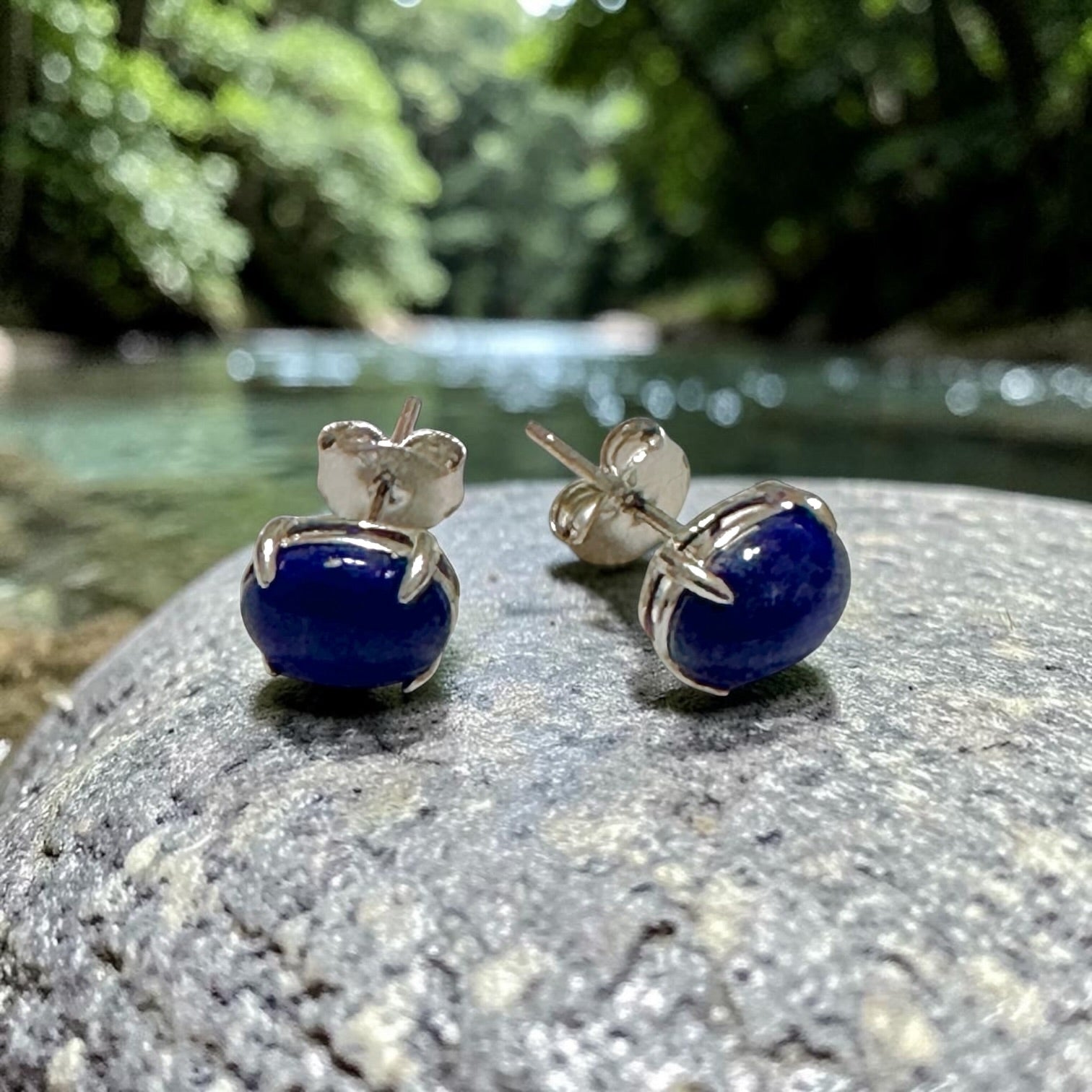 Lapis Lazuli 6×8mm Oval 925 Silver Earrings
