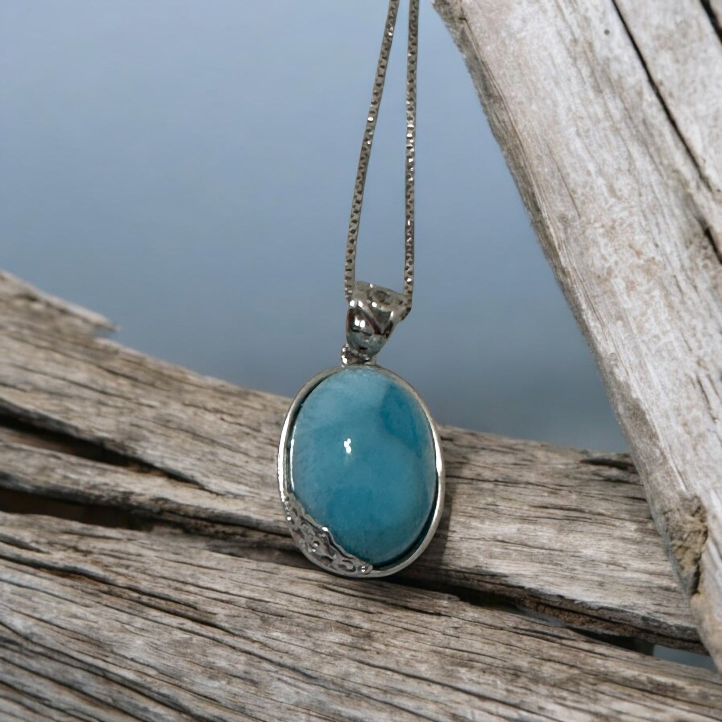 Larimar Oval Pendant 925 Silver (20-25mm)