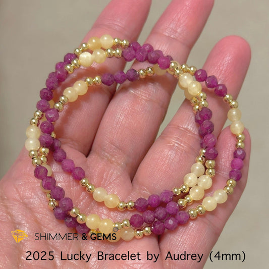 2025 Lucky Bracelet by Audrey (4mm) High Grade Ruby & Yellow Jade with 14k Gold Filled Beads