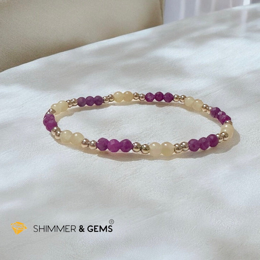 2025 Lucky Bracelet by Audrey (4mm) High Grade Ruby & Yellow Jade with 14k Gold Filled Beads